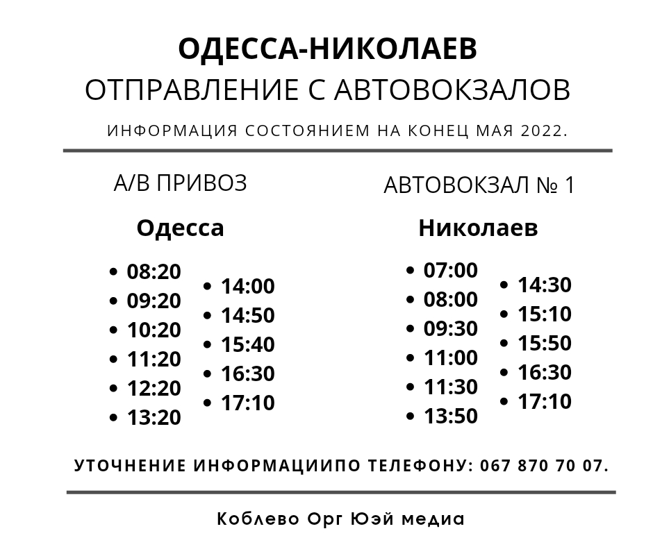 Расписание Одесса Николаев
